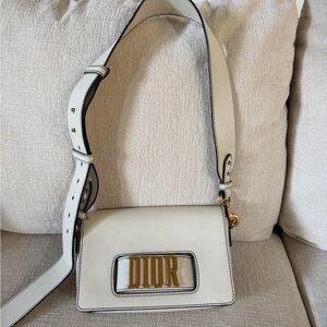 Dior White Crossbody Bag with Gold Logo